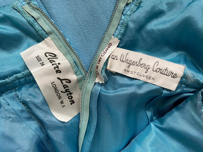Vintage 1960s Blue Empire Waist Couture Dress