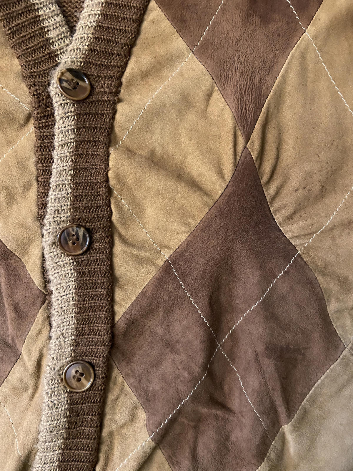 Vintage 1970s Suede Argyle Cardigan Sweatshirt