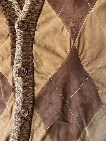 Vintage 1970s Suede Argyle Cardigan Sweatshirt