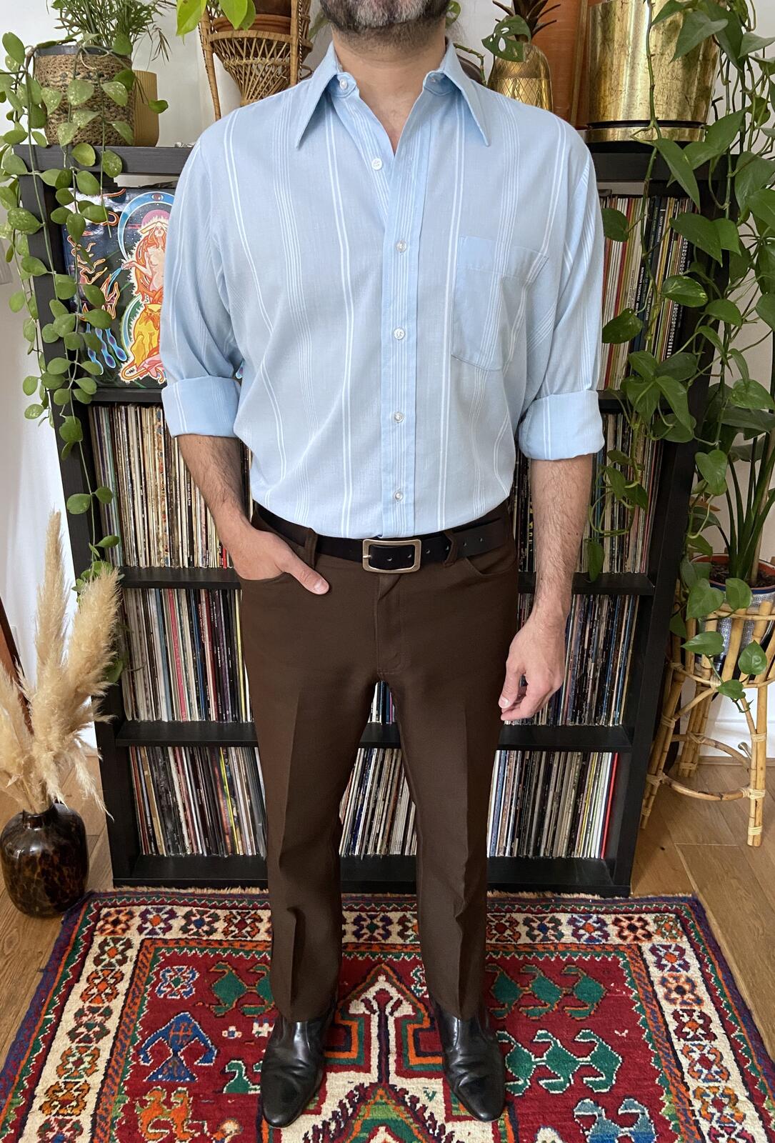 Vintage 1970s Blue Woven Stripe Shirt