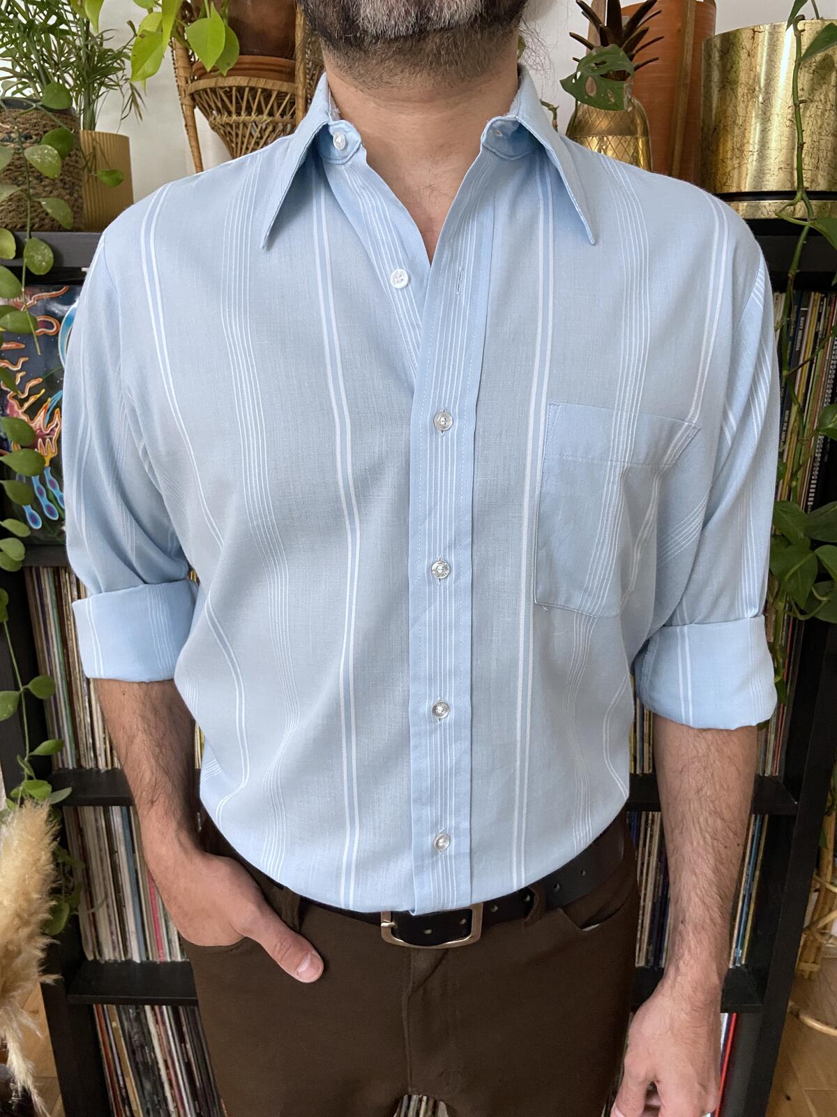 Vintage 1970s Blue Woven Stripe Shirt
