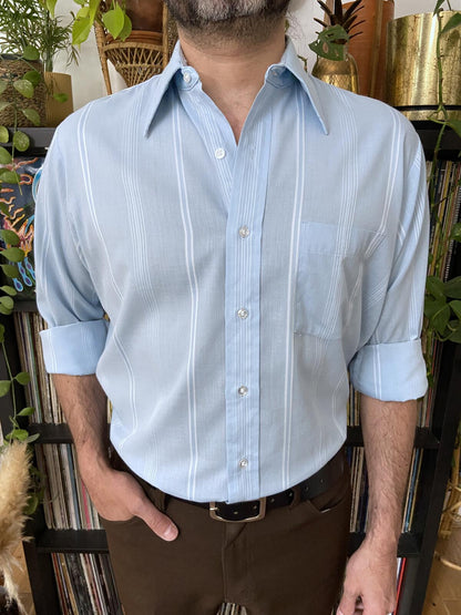 Vintage 1970s Blue Woven Stripe Shirt