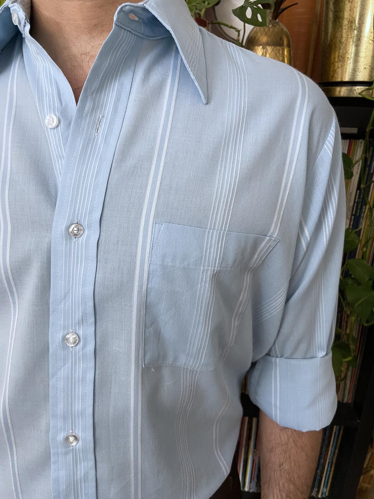 Vintage 1970s Blue Woven Stripe Shirt