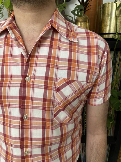 Vintage 1970s Burgundy & Orange Dagger Collar Shirt
