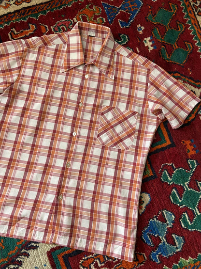 Vintage 1970s Burgundy & Orange Dagger Collar Shirt