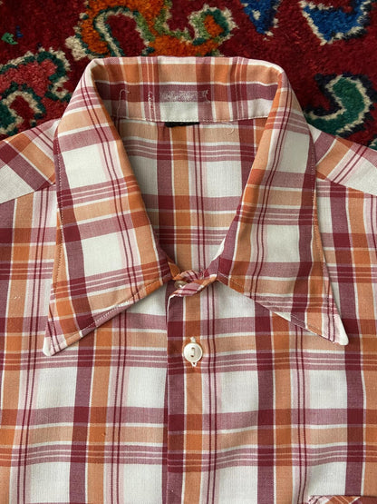Vintage 1970s Burgundy & Orange Dagger Collar Shirt