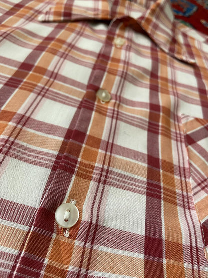 Vintage 1970s Burgundy & Orange Dagger Collar Shirt