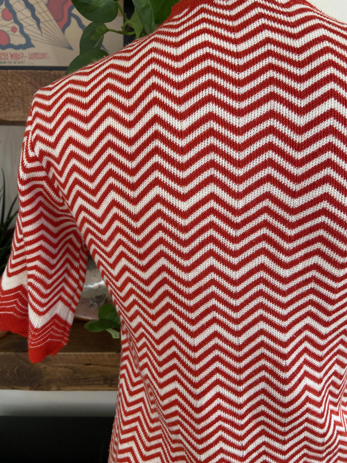 Vintage 1970s Red Zig Zag Short Sleeved Top