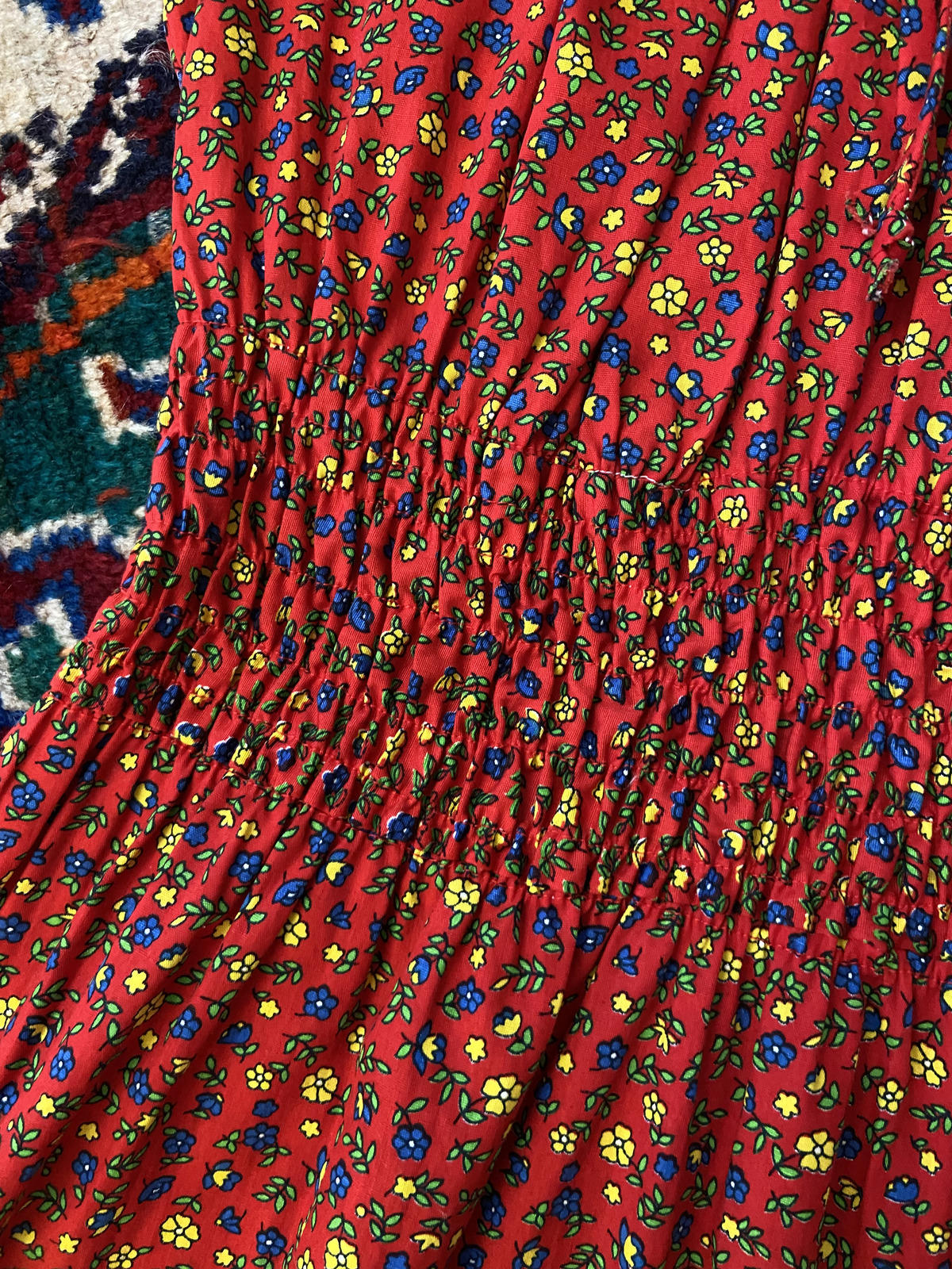 Vintage 1970s Red Ditsy Floral Print Dress