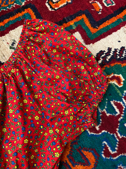 Vintage 1970s Red Ditsy Floral Print Dress