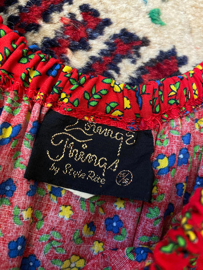 Vintage 1970s Red Ditsy Floral Print Dress