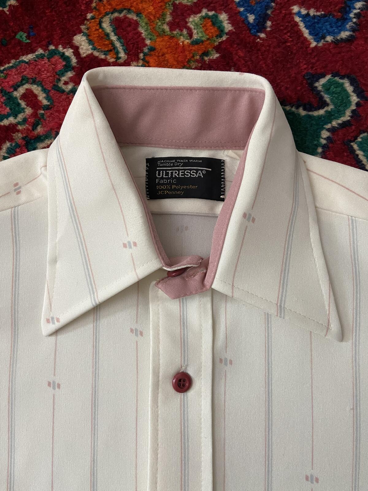 Vintage 1970s JCPenney Cream Dagger Collar Shirt