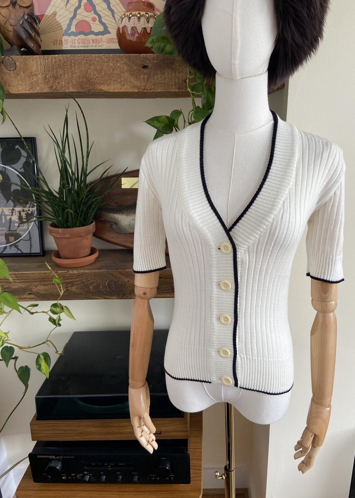 Vintage 1980s Cream C&A Short Sleeve Cardigan