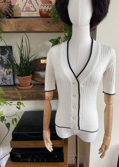 Vintage 1980s Cream C&A Short Sleeve Cardigan
