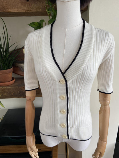Vintage 1980s Cream C&A Short Sleeve Cardigan
