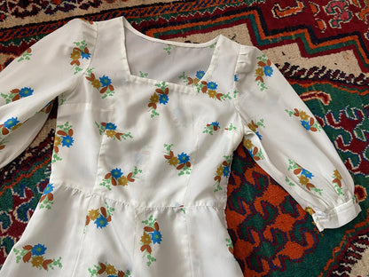 Vintage 1970s Cream Floral Maxi Dress