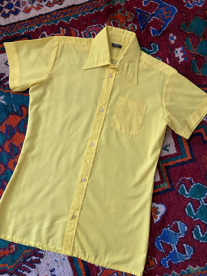 Vintage 1970s Bright Yellow Dagger Collar Shirt