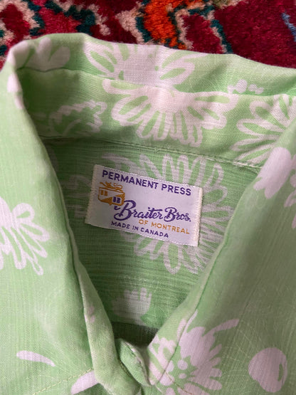 Vintage 1970s Green White Print Shirt