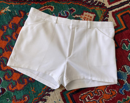 Vintage 1970s White Ribbed Sports Shorts