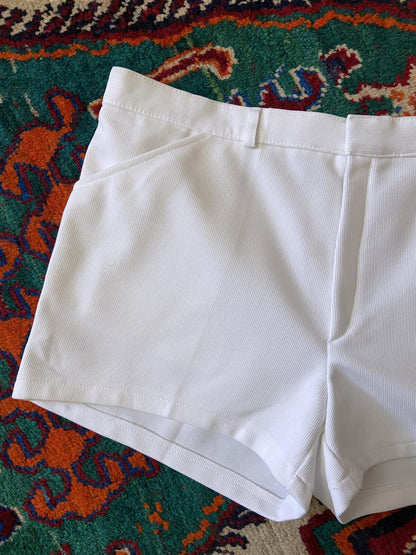 Vintage 1970s White Ribbed Sports Shorts