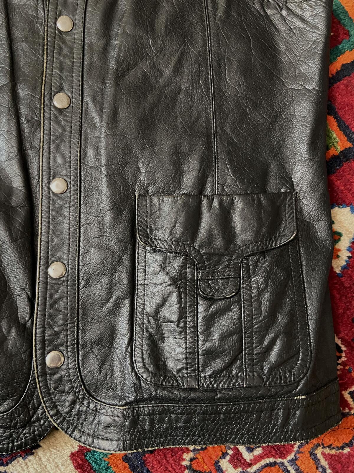 Vintage 1970s Black Leather Waistcoat