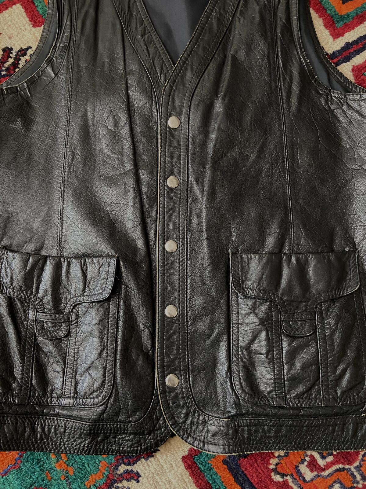 Vintage 1970s Black Leather Waistcoat