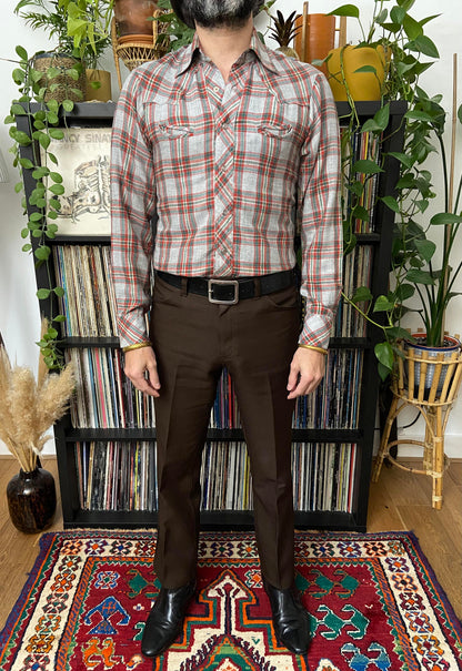Vintage 1970s Mad Man Dagger Collar Grey Western Shirt