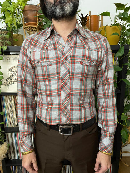 Vintage 1970s Mad Man Dagger Collar Grey Western Shirt
