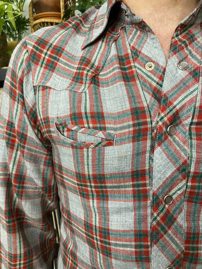 Vintage 1970s Mad Man Dagger Collar Grey Western Shirt
