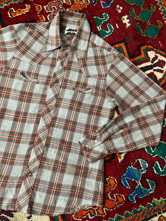 Vintage 1970s Mad Man Dagger Collar Grey Western Shirt