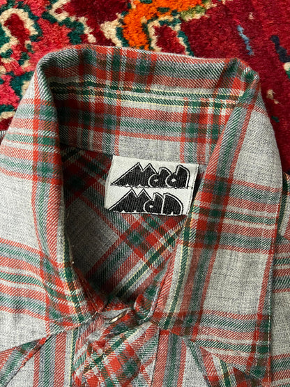 Vintage 1970s Mad Man Dagger Collar Grey Western Shirt