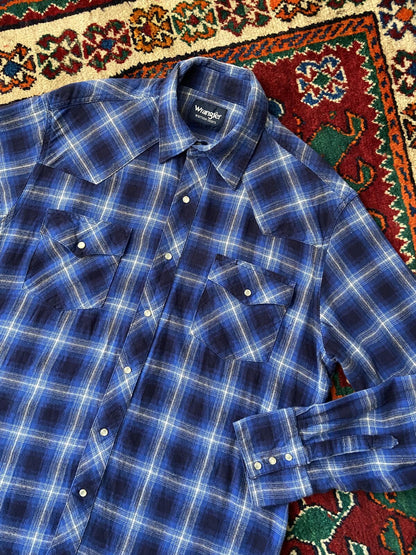 Vintage 90s Electric Blue Wrangler Western Plaid Shirt