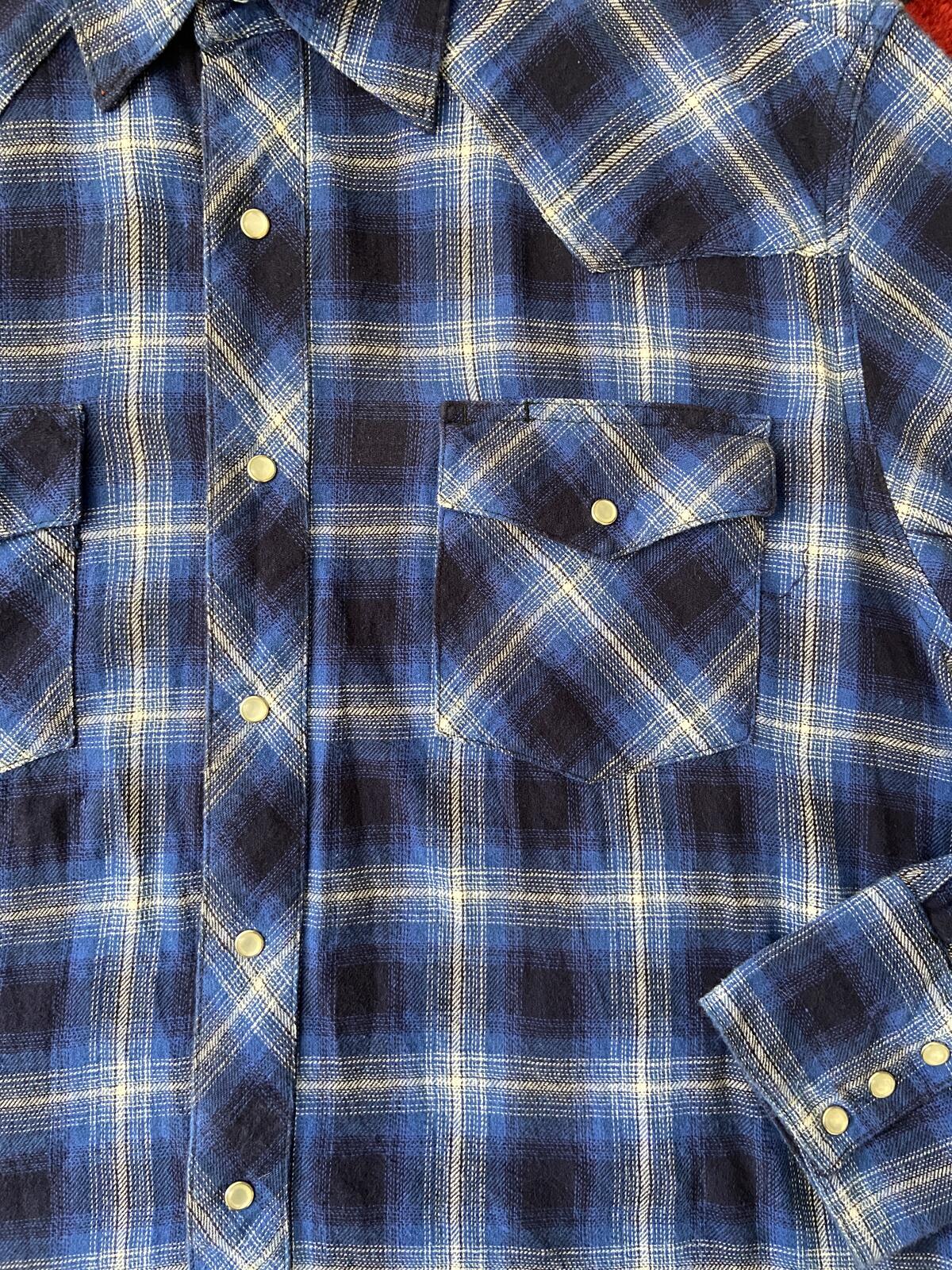 Vintage 90s Electric Blue Wrangler Western Plaid Shirt