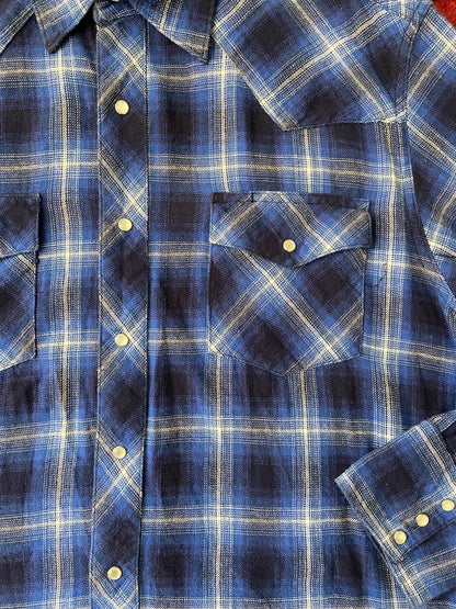 Vintage 90s Electric Blue Wrangler Western Plaid Shirt