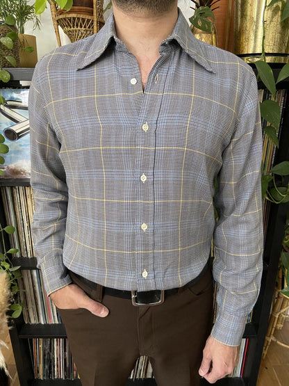 Vintage 1970s Navy & Beige Dagger Collar Shirt