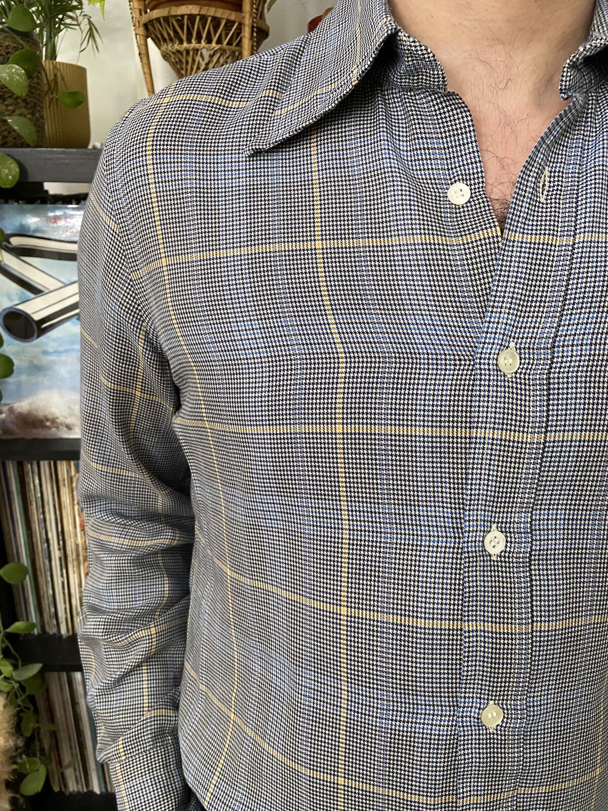Vintage 1970s Navy & Beige Dagger Collar Shirt