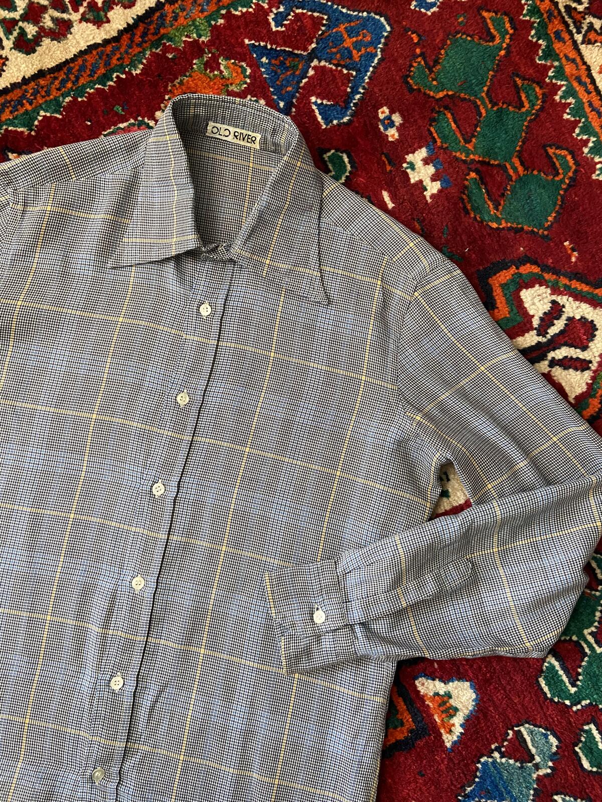Vintage 1970s Navy & Beige Dagger Collar Shirt