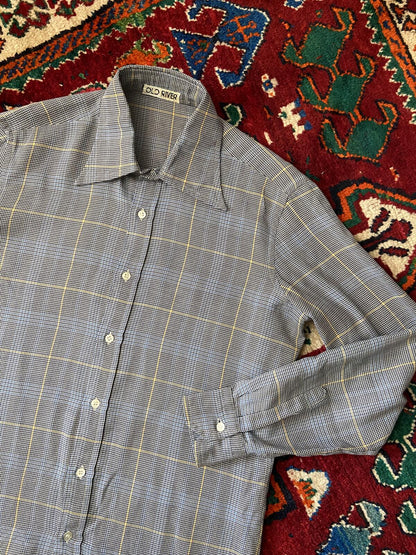 Vintage 1970s Navy & Beige Dagger Collar Shirt