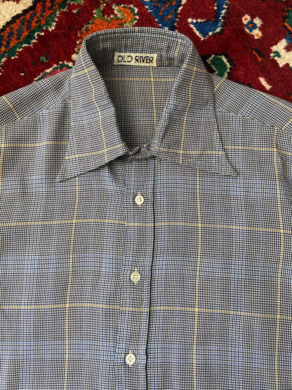 Vintage 1970s Navy & Beige Dagger Collar Shirt