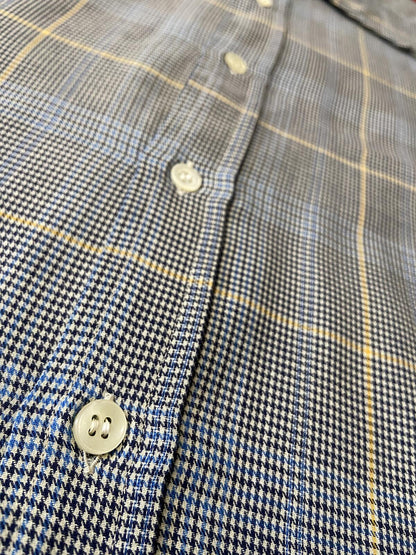 Vintage 1970s Navy & Beige Dagger Collar Shirt