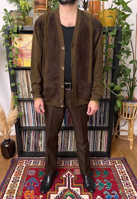 Vintage 1980s Italian Chocolate Brown Suede Cardigan