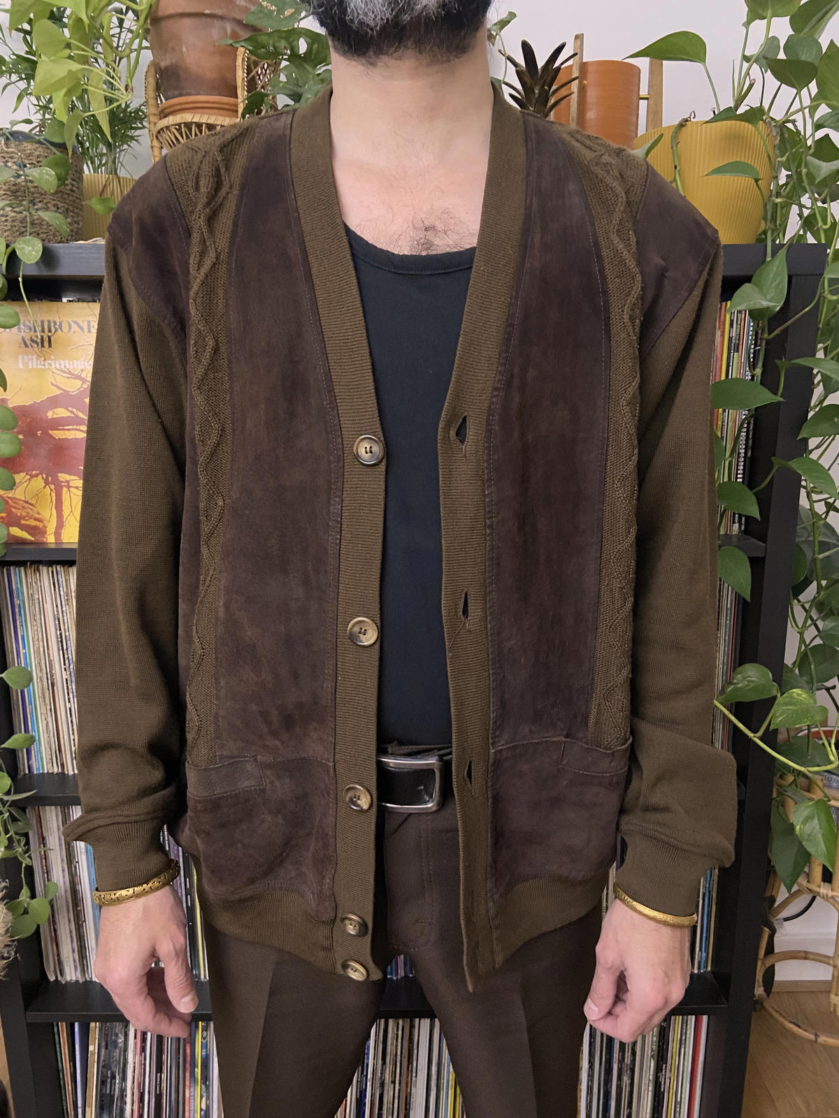 Vintage 1980s Italian Chocolate Brown Suede Cardigan