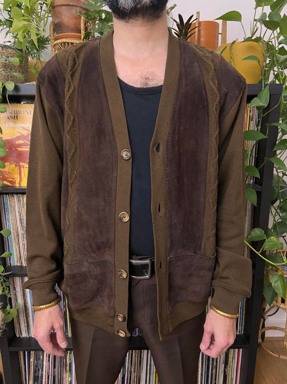 Vintage 1980s Italian Chocolate Brown Suede Cardigan