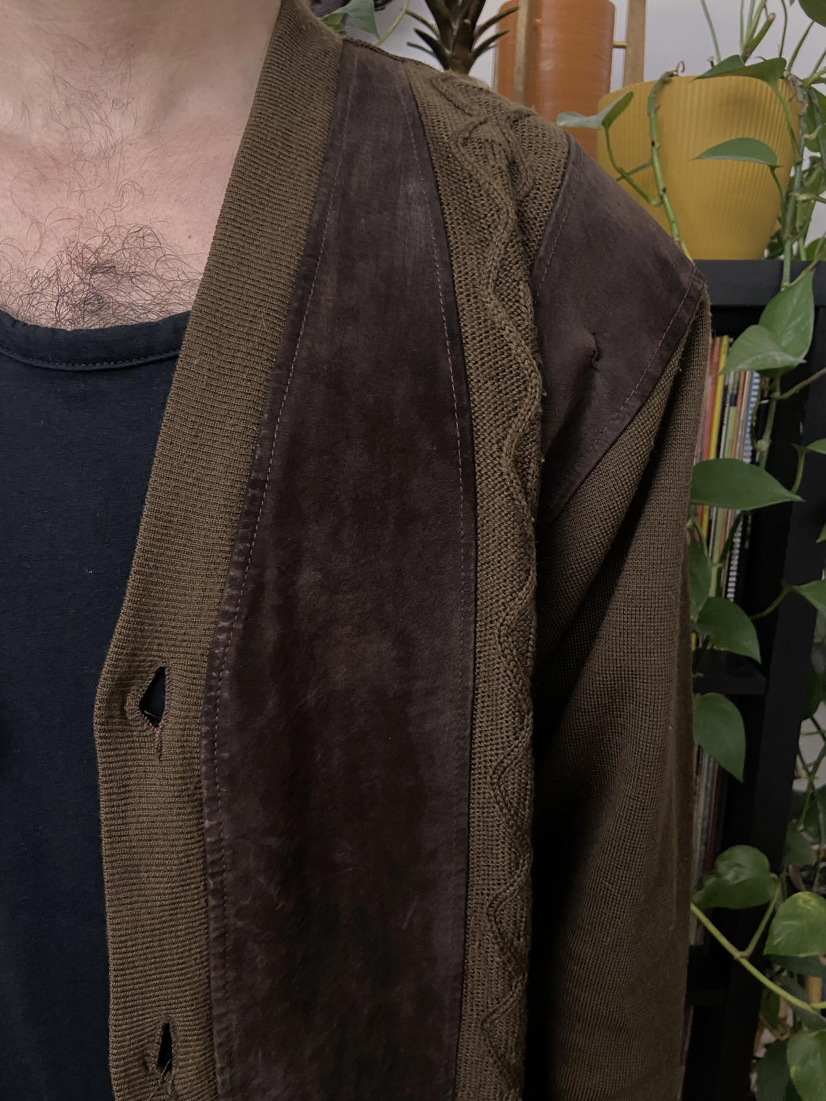 Vintage 1980s Italian Chocolate Brown Suede Cardigan