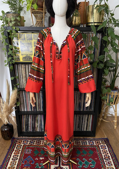Vintage 1970s Red Balloon Sleeve Kaftan