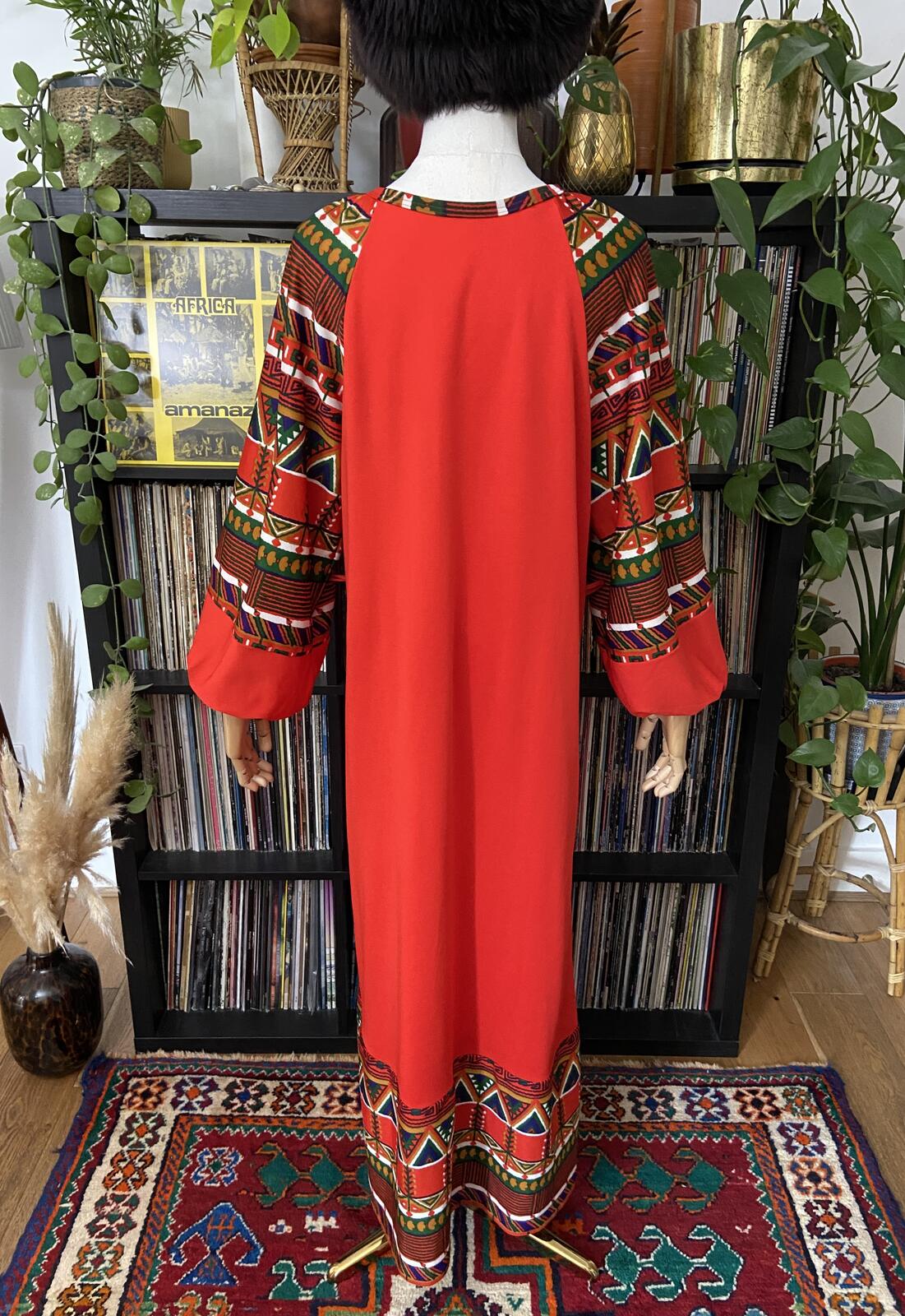 Vintage 1970s Red Balloon Sleeve Kaftan