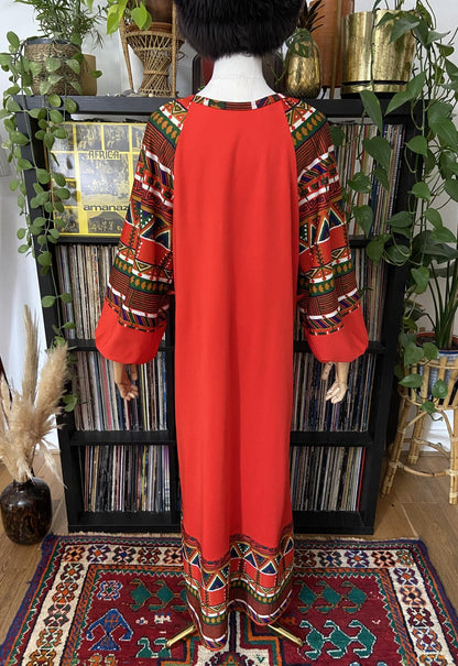 Vintage 1970s Red Balloon Sleeve Kaftan