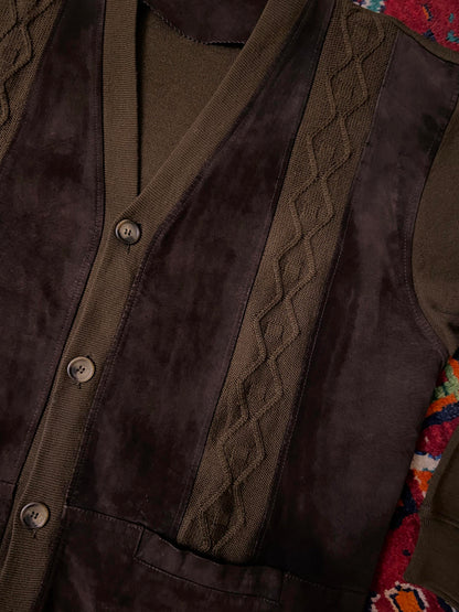 Vintage 1980s Italian Chocolate Brown Suede Cardigan