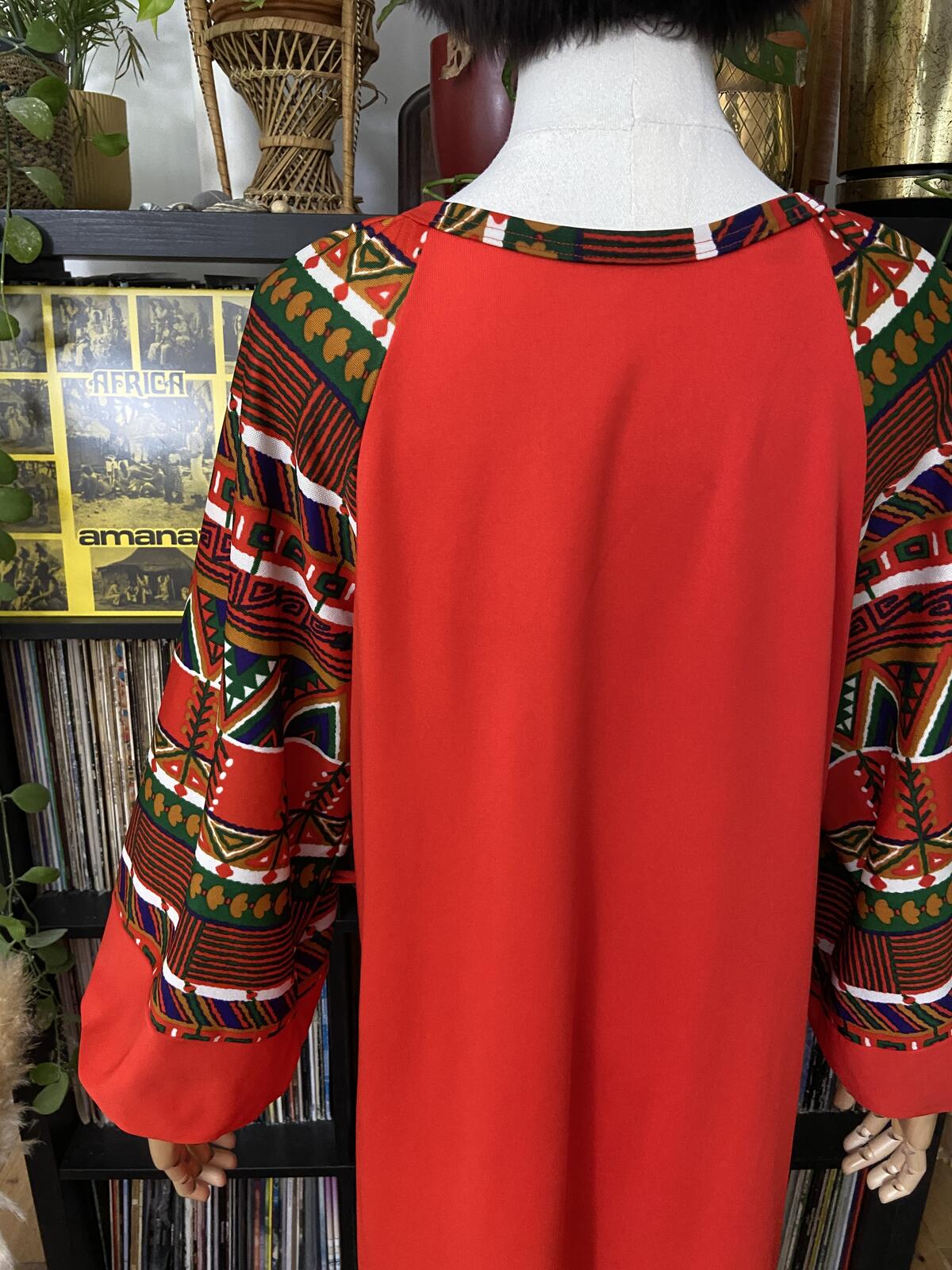 Vintage 1970s Red Balloon Sleeve Kaftan