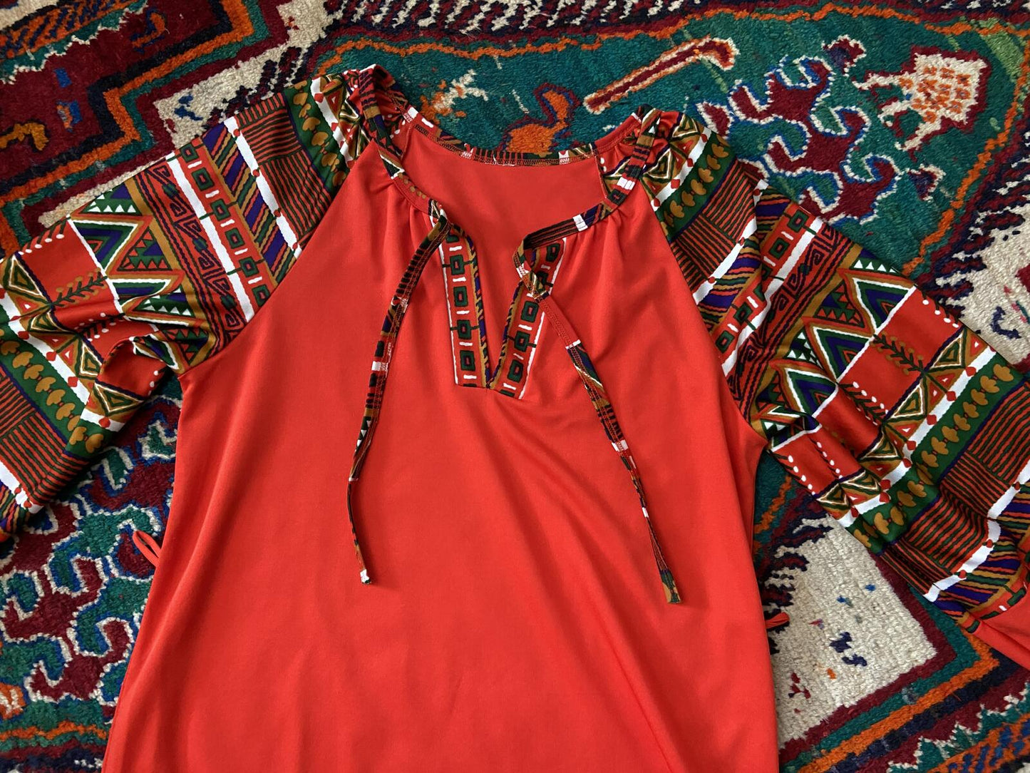 Vintage 1970s Red Balloon Sleeve Kaftan